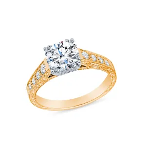 Vintage Style Hand Engraved Engagement Rings with Fishtail Setting