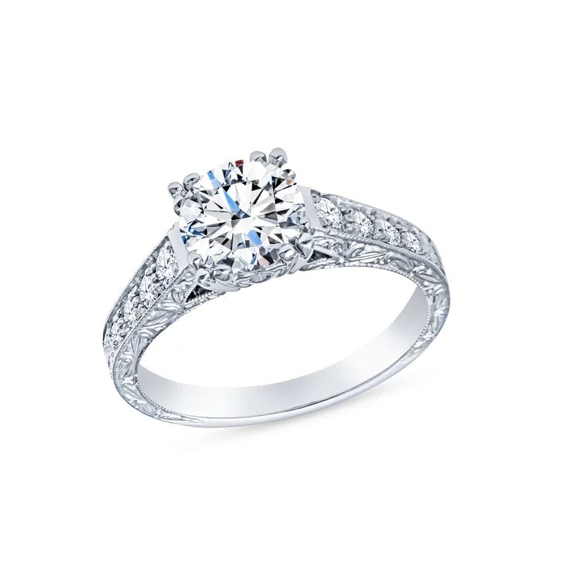 Vintage Style Hand Engraved Engagement Rings with Fishtail Setting