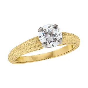 Vintage Style Hand Engraved Solitaire Engagement Ring