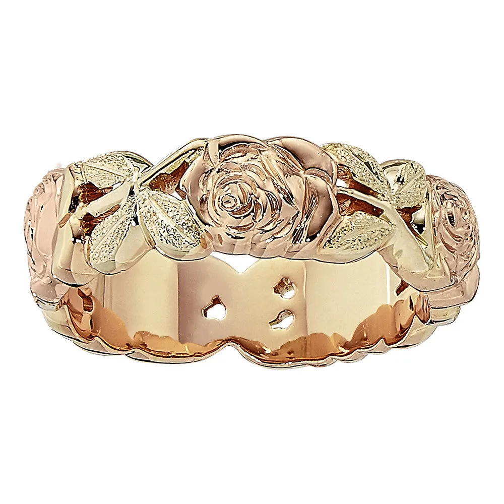 Vintage Style Pink and Green Gold Rose and Leaf Engagement Ring Grand Version