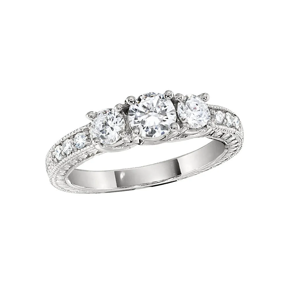 Vintage Style Three Stone Engagement Rings - Complete Diamond Ring
