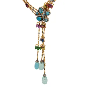 Vintage Zorab Creation color stone and diamond 18k yellow gold necklace