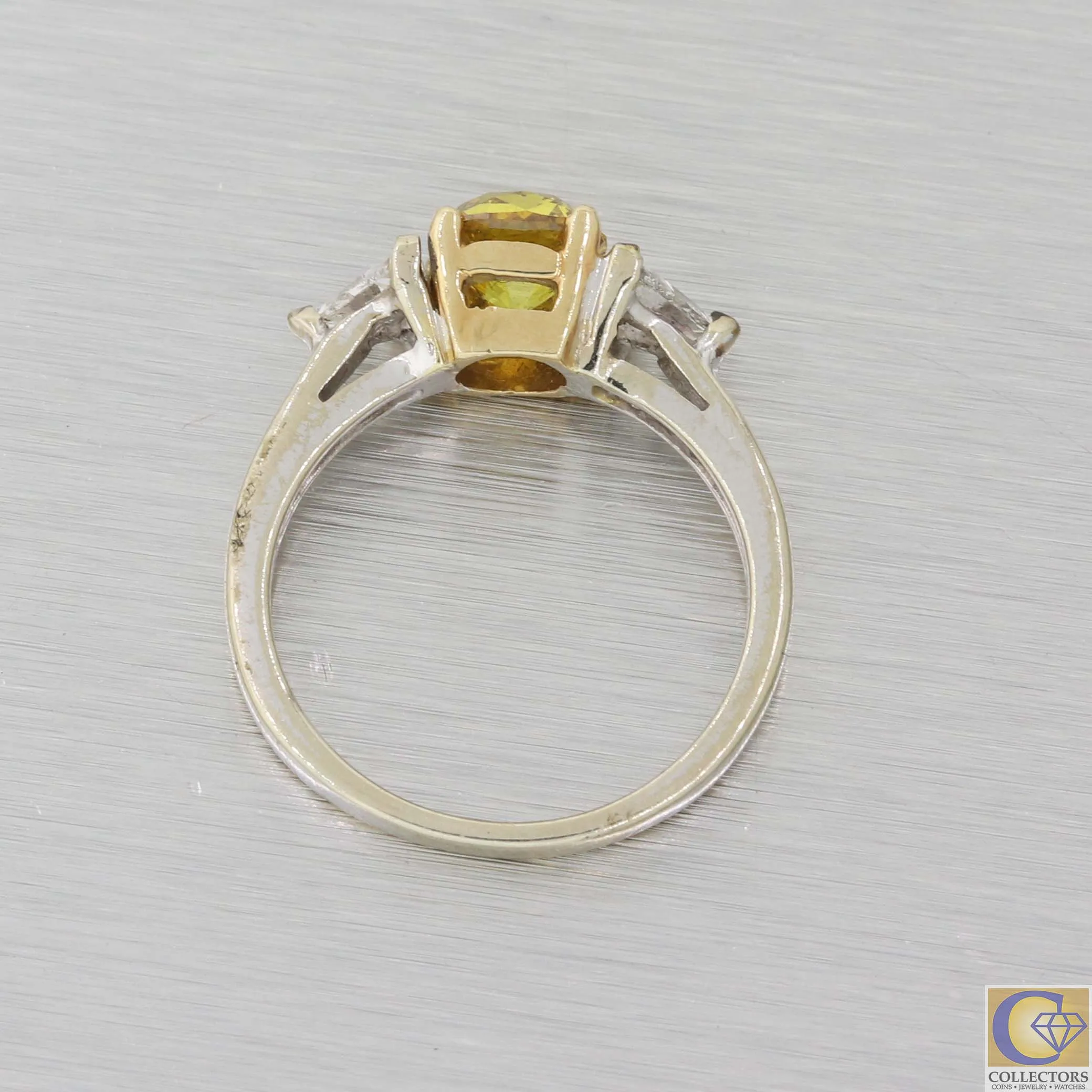 Vtg. Estate 14k White Gold 1.86ctw Fancy Yellow Trillion Diamond Engagement Ring