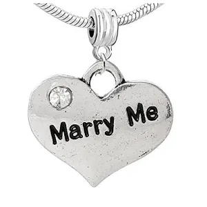 Wedding Marry Me Heart w/ Crystal Charm  For Snake Chain Bracelet (Marry Me)