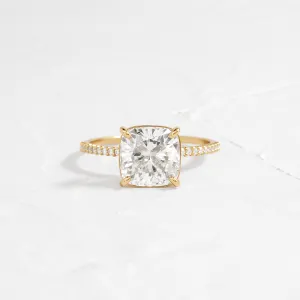 Whisper Ring with Pave Band, Cushion Cut