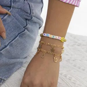 White Acrylic & 18K Gold-Plated 'Love Angel' Beaded Stretch Bracelet Set