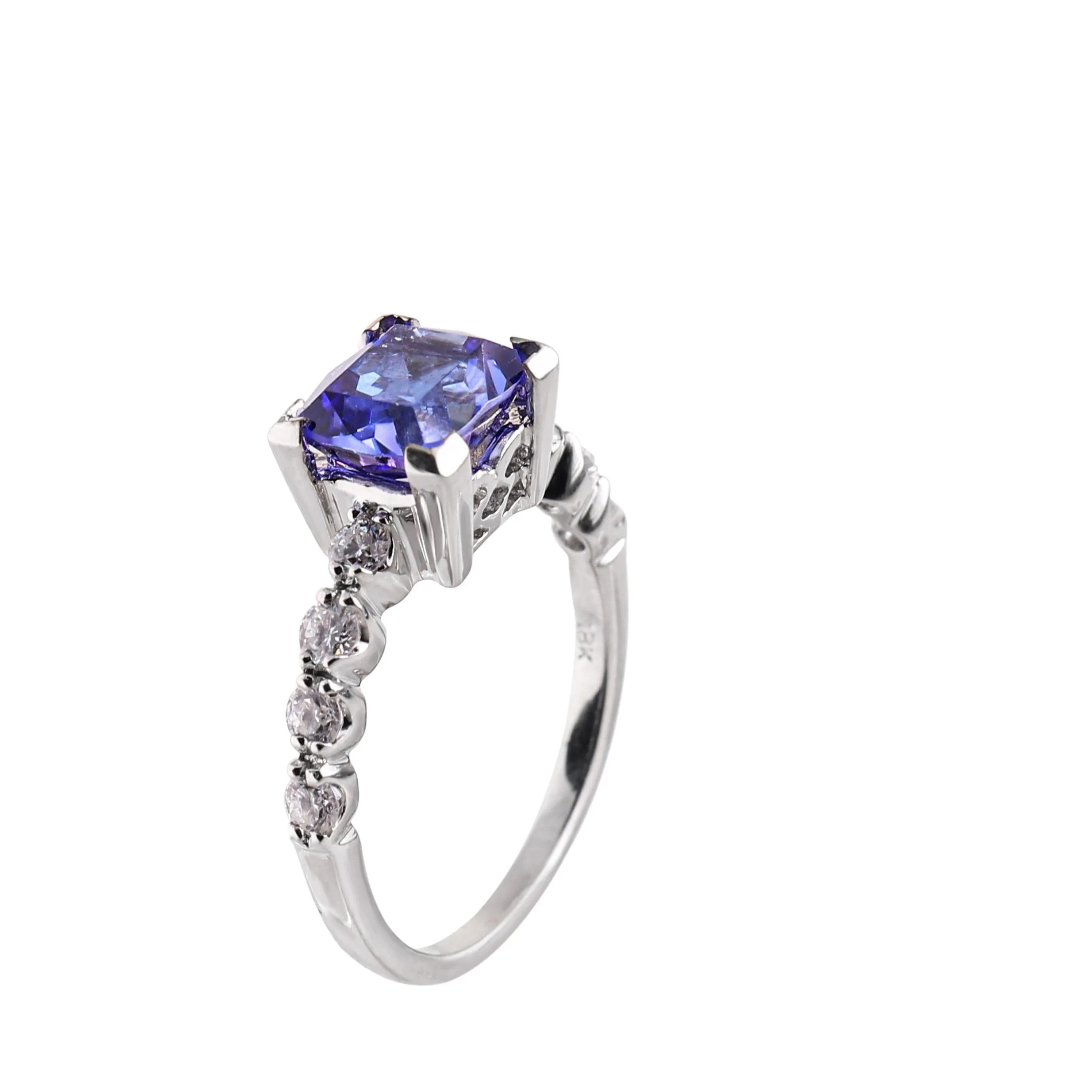 White Gold Cushion Cut Tanzanite and Diamonds Ring