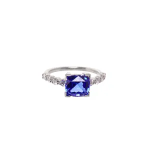 White Gold Cushion Cut Tanzanite and Diamonds Ring