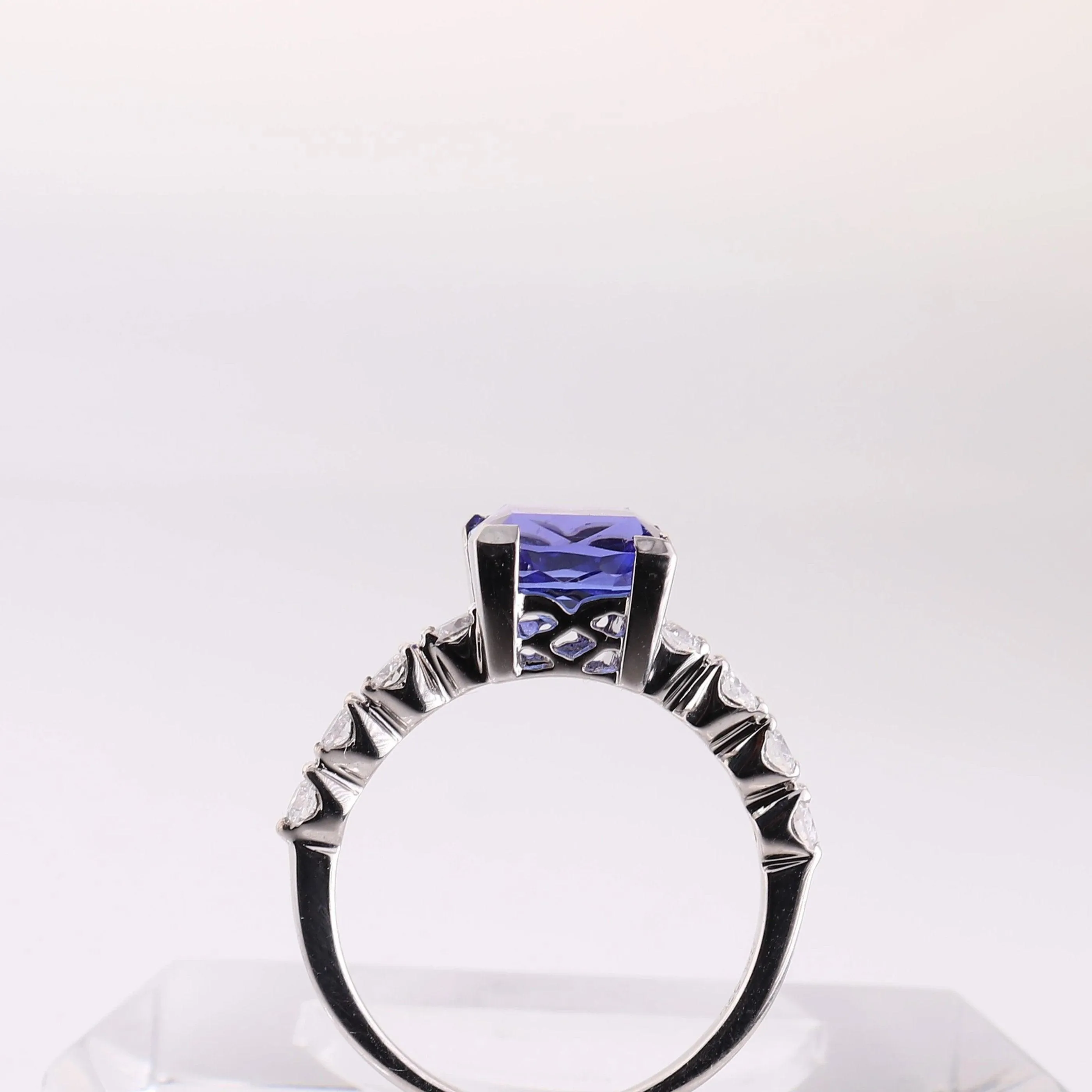 White Gold Cushion Cut Tanzanite and Diamonds Ring
