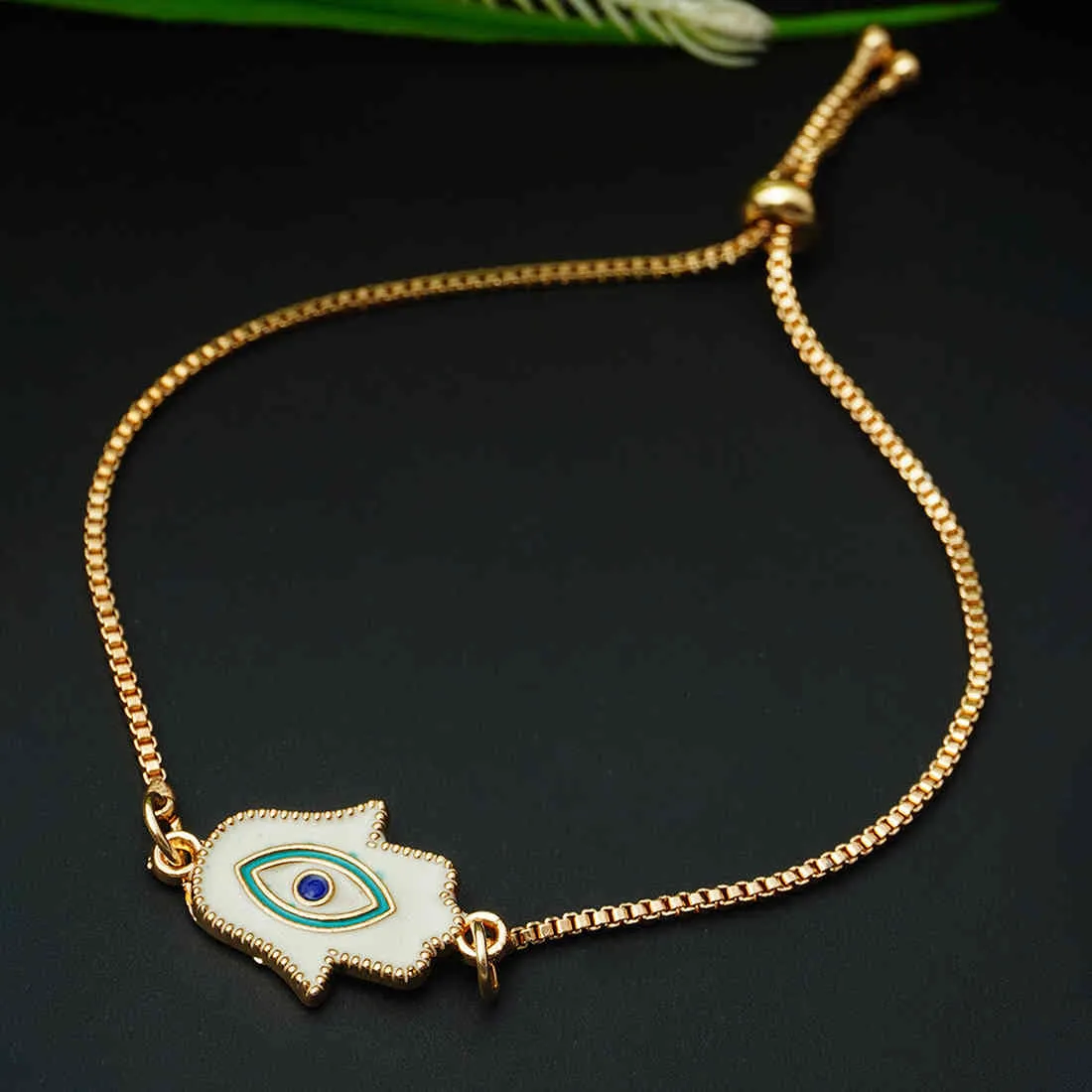 White Hamsa Hand Evil Eye Charm Bracelet