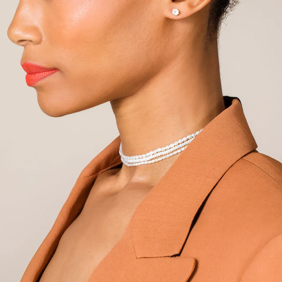 White Pebble Seed Pearl Choker Necklace