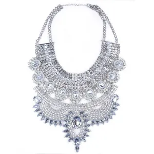 Women Necklace Pendant Bib Statement Collar Vintage Choker Big Chunky Black Maxi Silver Crystal