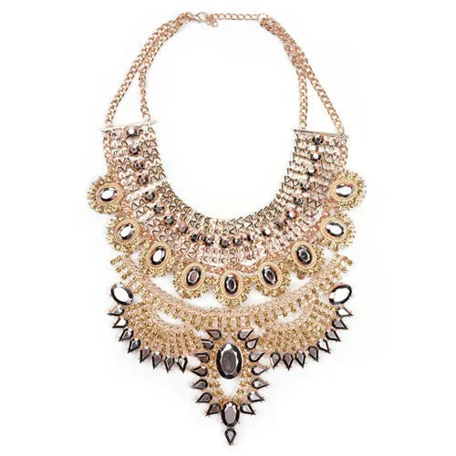 Women Necklace Pendant Bib Statement Collar Vintage Choker Big Chunky Black Maxi Silver Crystal