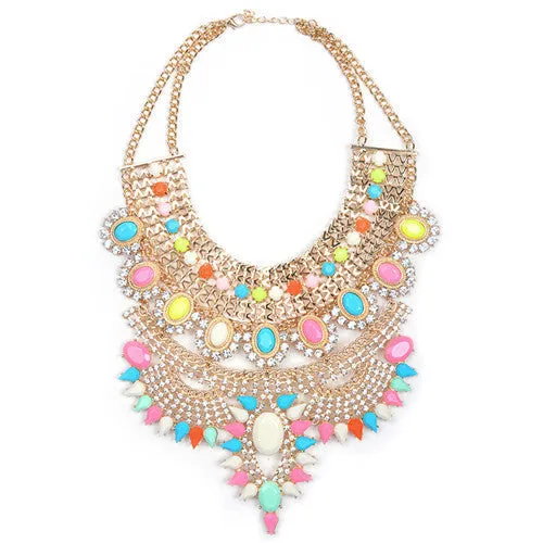 Women Necklace Pendant Bib Statement Collar Vintage Choker Big Chunky Black Maxi Silver Crystal