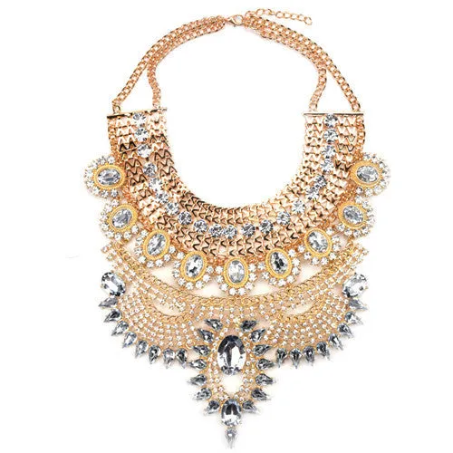 Women Necklace Pendant Bib Statement Collar Vintage Choker Big Chunky Black Maxi Silver Crystal