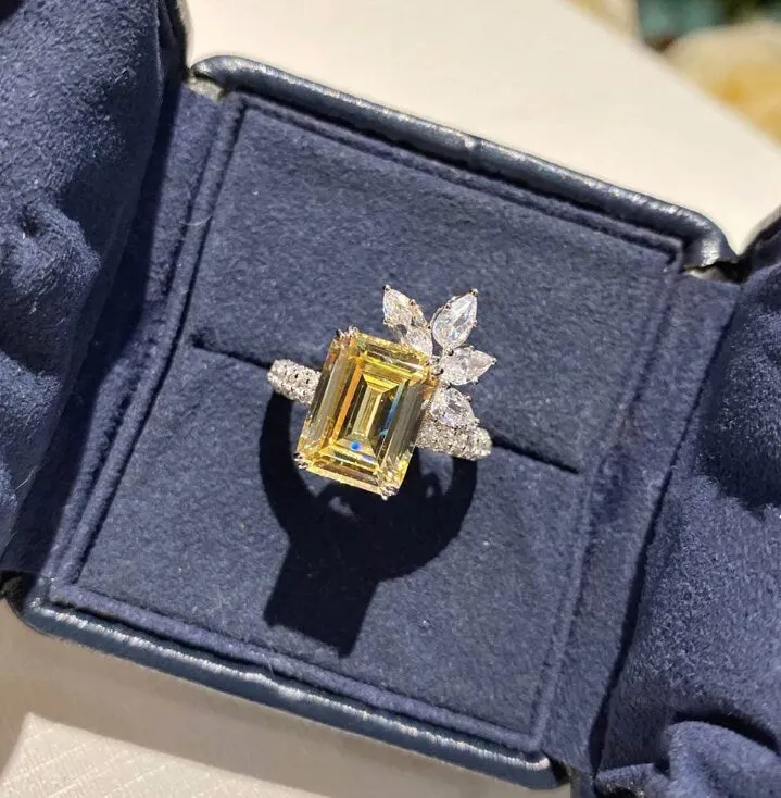 Womens Ring | Emerald Diamond Ring | Emerald Engagement Ring | Yellow Diamond Ring | Baguette Ring | Womens Engagement Ring | Cushion Ring