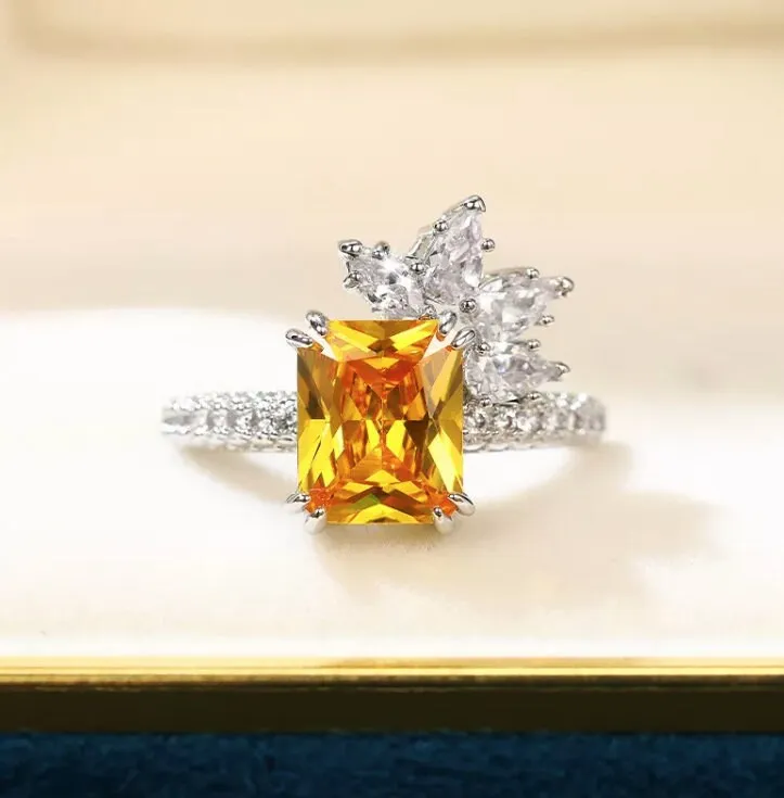 Womens Ring | Emerald Diamond Ring | Emerald Engagement Ring | Yellow Diamond Ring | Baguette Ring | Womens Engagement Ring | Cushion Ring