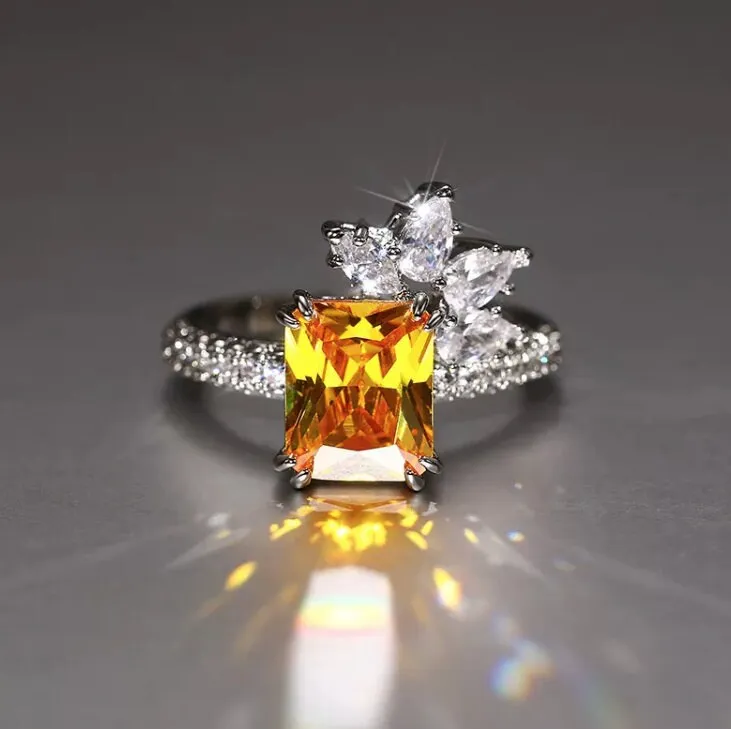 Womens Ring | Emerald Diamond Ring | Emerald Engagement Ring | Yellow Diamond Ring | Baguette Ring | Womens Engagement Ring | Cushion Ring