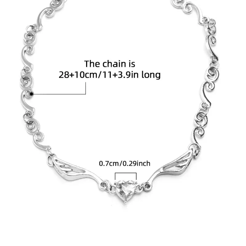 Y2K Silver Color Irregualr Choker Necklace for Women Girls Love Heart Crystal Clavicle Chain Necklace