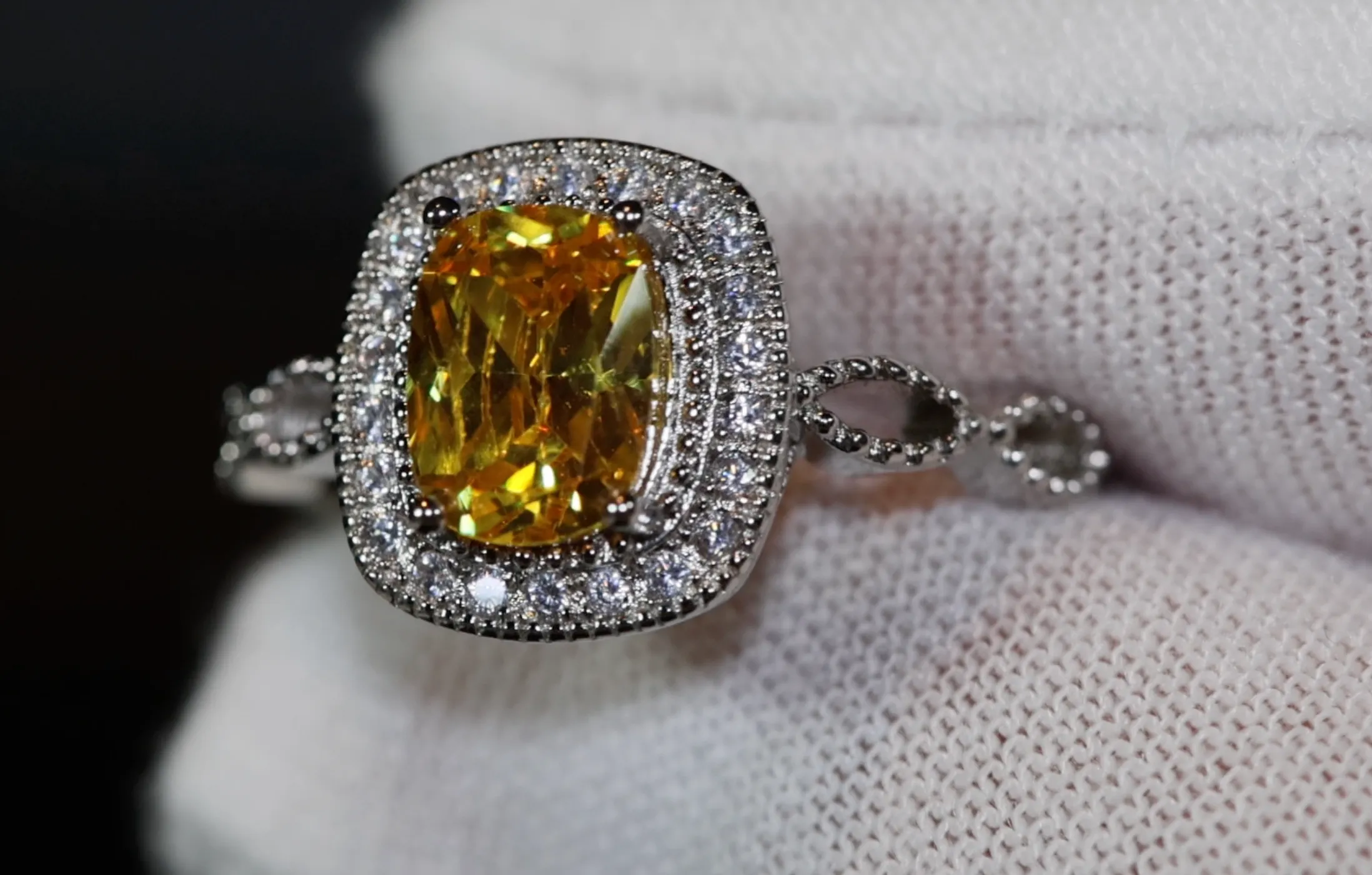 Yellow Diamond Ring | Yellow Diamond Engagement Rings | Canary Yellow Diamond Ring | Infinity Ring | Womens Engagement Ring | Halo Ring