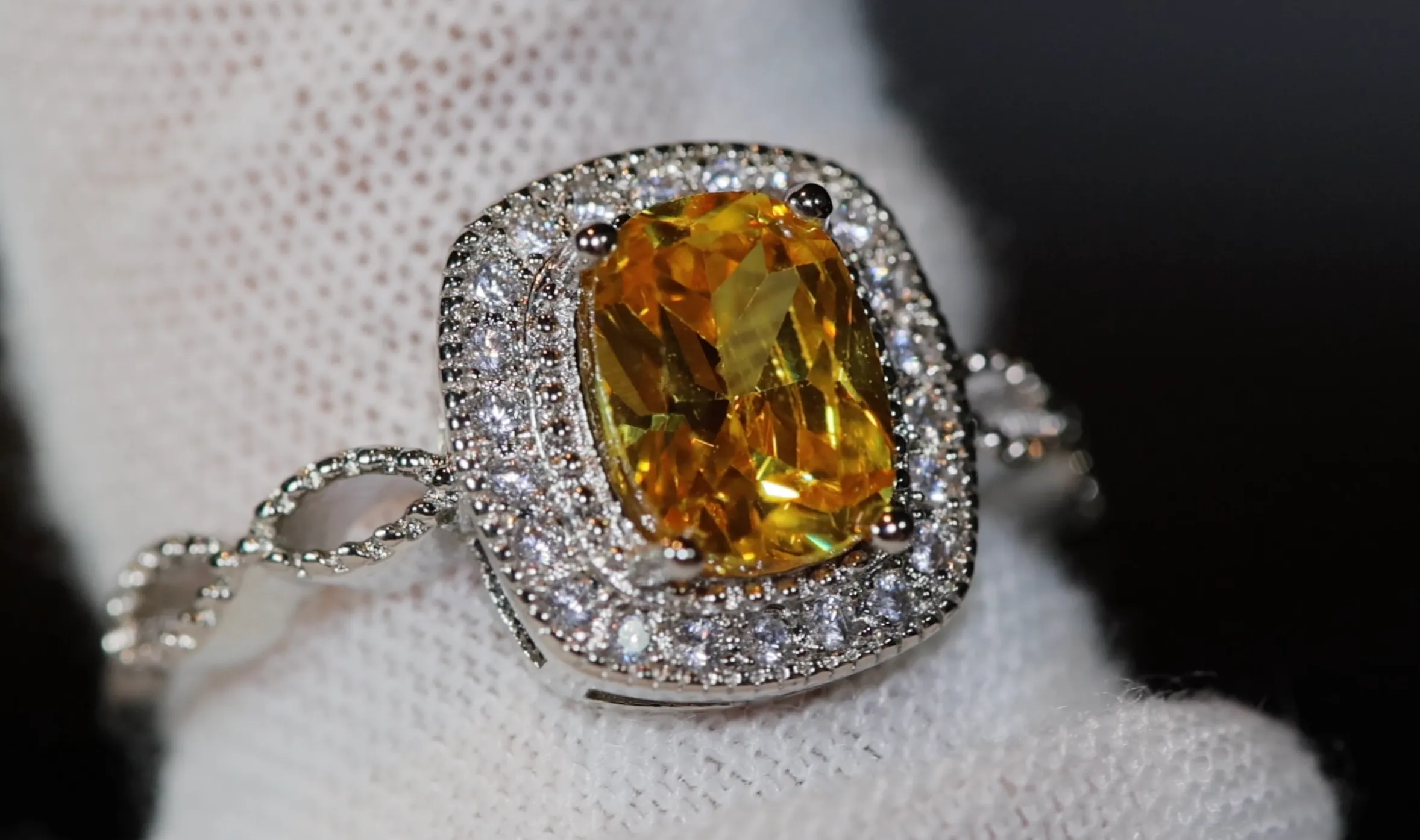 Yellow Diamond Ring | Yellow Diamond Engagement Rings | Canary Yellow Diamond Ring | Infinity Ring | Womens Engagement Ring | Halo Ring