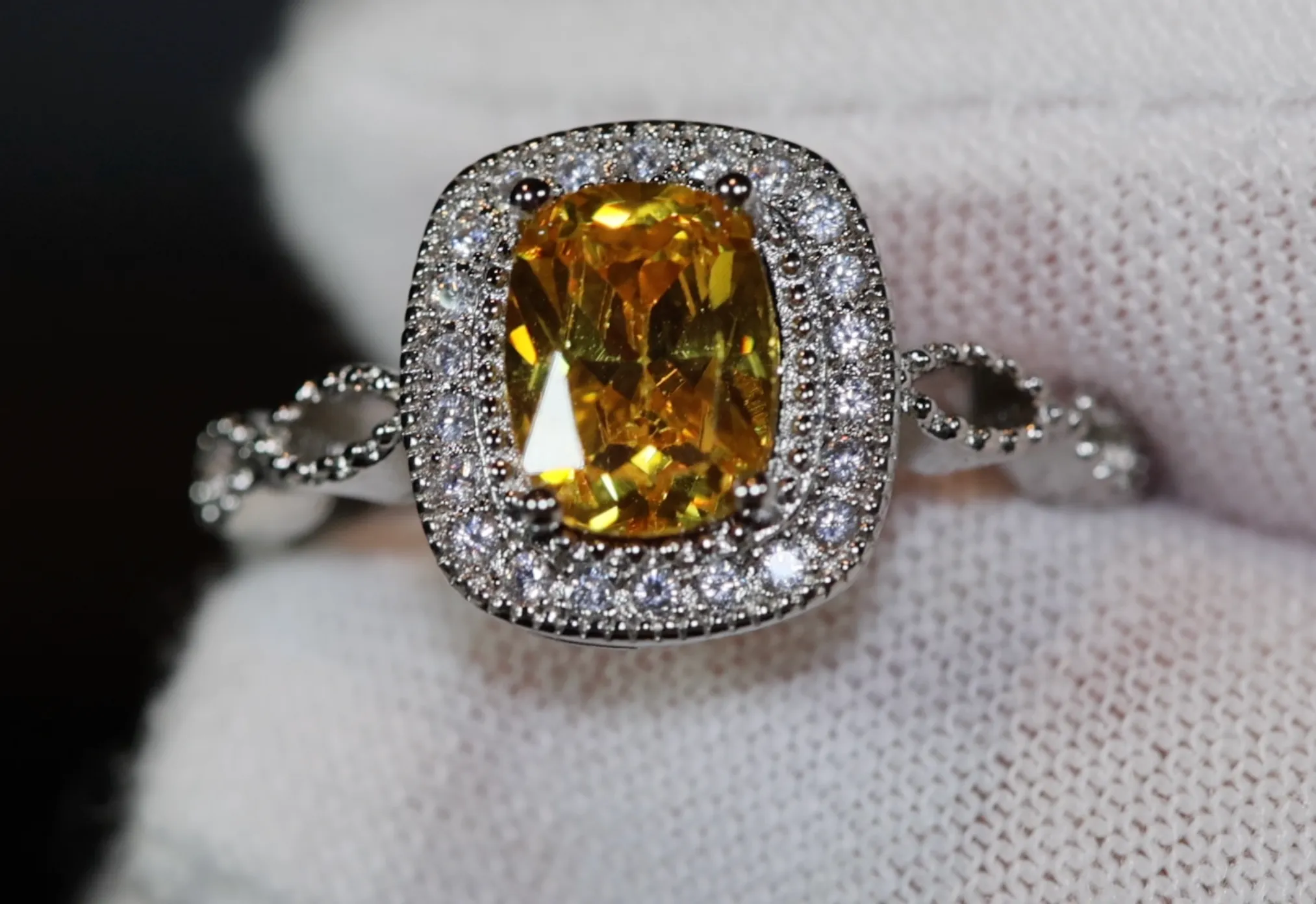 Yellow Diamond Ring | Yellow Diamond Engagement Rings | Canary Yellow Diamond Ring | Infinity Ring | Womens Engagement Ring | Halo Ring