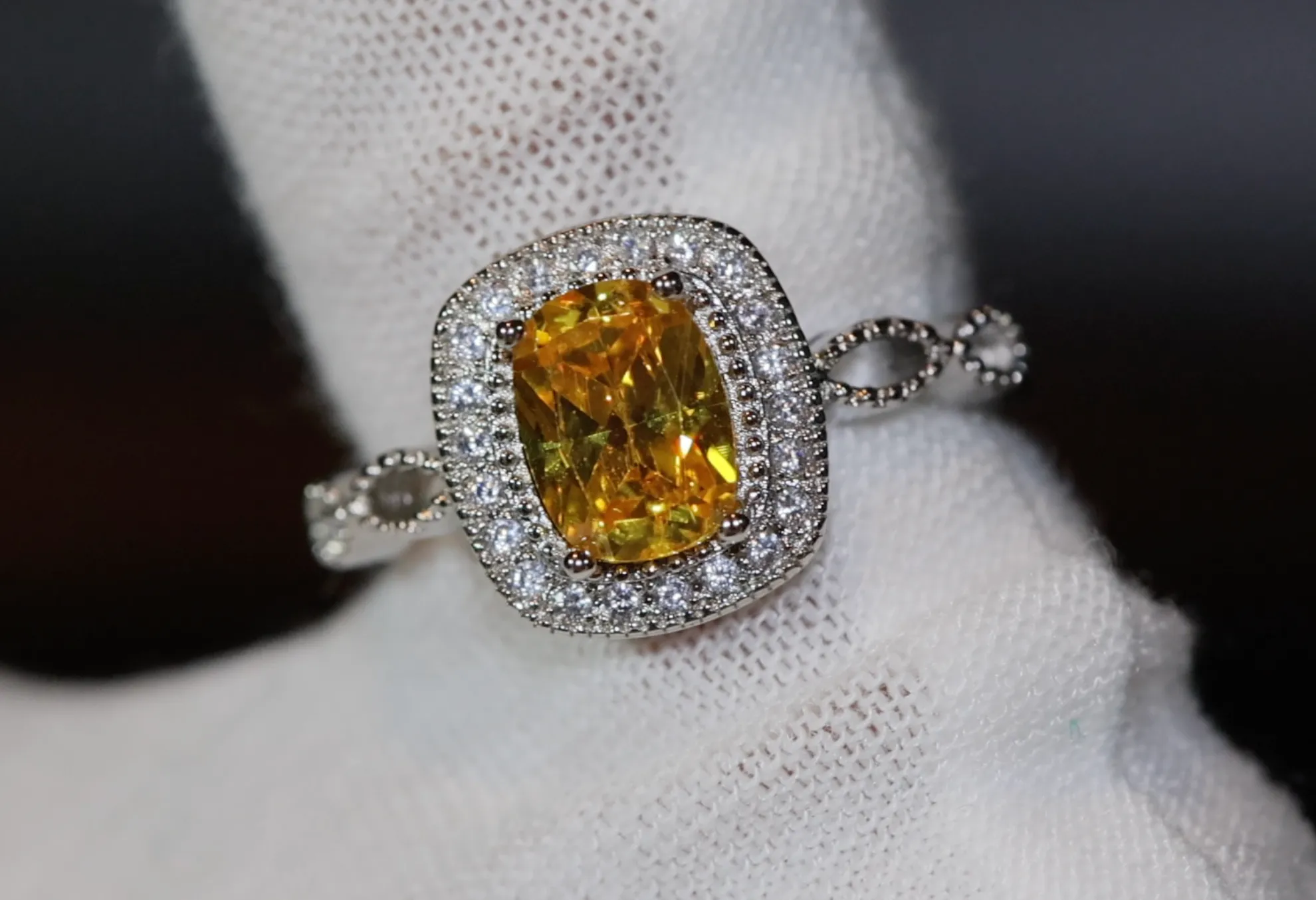 Yellow Diamond Ring | Yellow Diamond Engagement Rings | Canary Yellow Diamond Ring | Infinity Ring | Womens Engagement Ring | Halo Ring