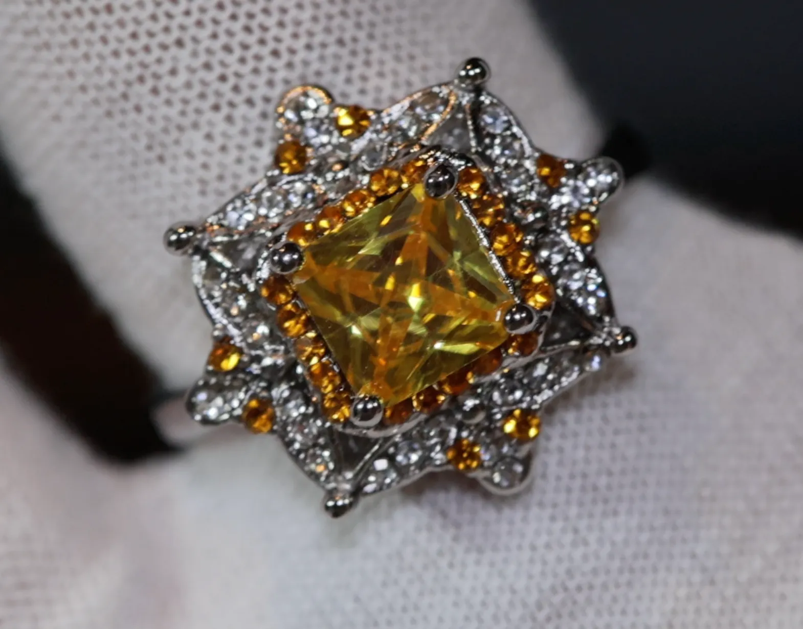 Yellow Diamond Ring | Yellow Diamond Engagement Rings | Princess Cut Diamond Ring | Baguette Ring | Womens Engagement Ring | Yellow Ring