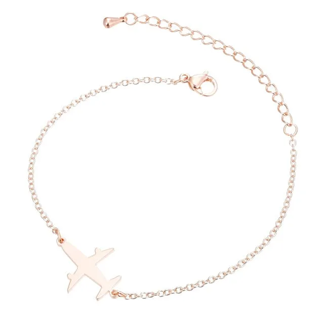 Yiustar Stainless Steel Plane Bracelet in Charm Bracelets Girls Cute Aircraft Airplane Chain Adjustable Outdoor Travel Jewelry