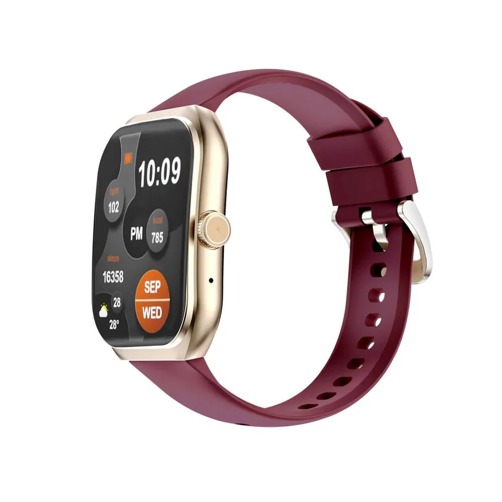 Yolo 2.1" Amoled Display Supreme  Smart Watch, IP67 Water Resistance, Gold, Maroon Strap