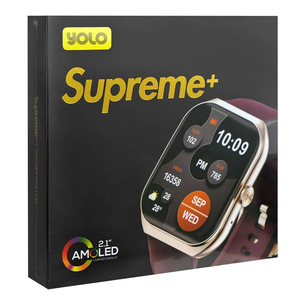 Yolo 2.1" Amoled Display Supreme  Smart Watch, IP67 Water Resistance, Gold, Maroon Strap