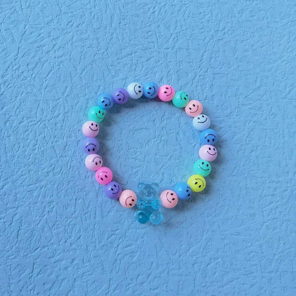 ZX Handmade Similey Face Beads Chain Charm Bracelet for Women Girls INS Cute Transparent Bear Bracelet Adjustable Chain Bracelet