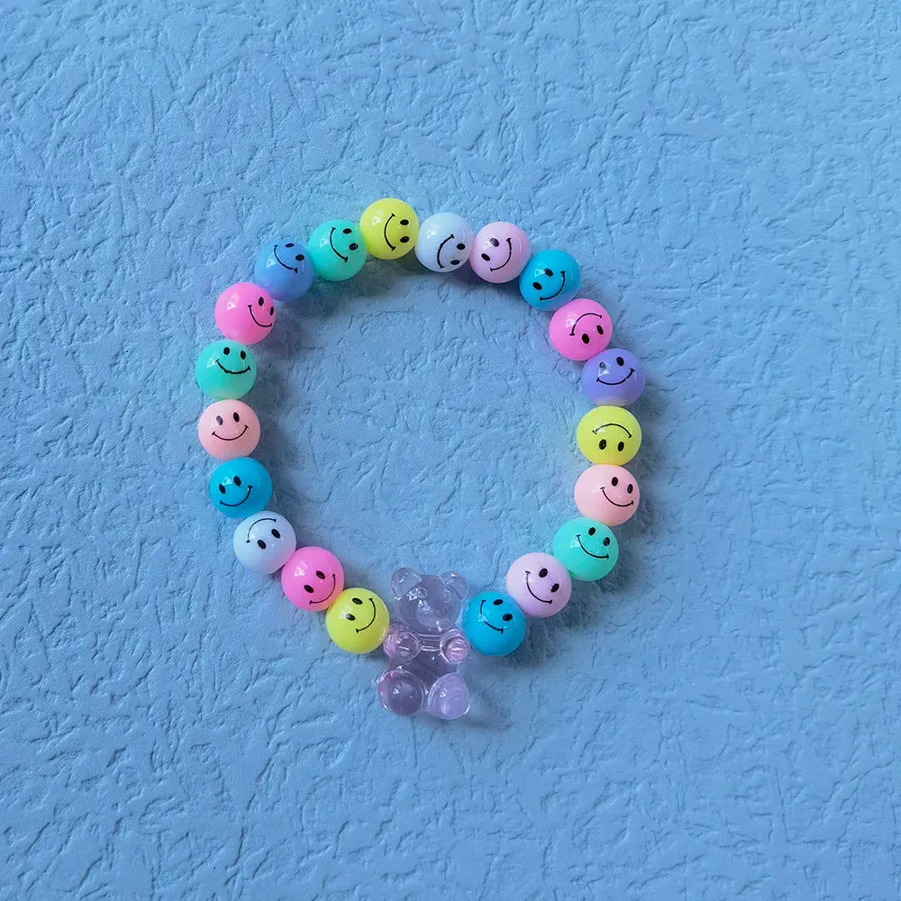 ZX Handmade Similey Face Beads Chain Charm Bracelet for Women Girls INS Cute Transparent Bear Bracelet Adjustable Chain Bracelet
