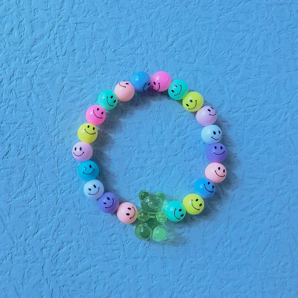 ZX Handmade Similey Face Beads Chain Charm Bracelet for Women Girls INS Cute Transparent Bear Bracelet Adjustable Chain Bracelet