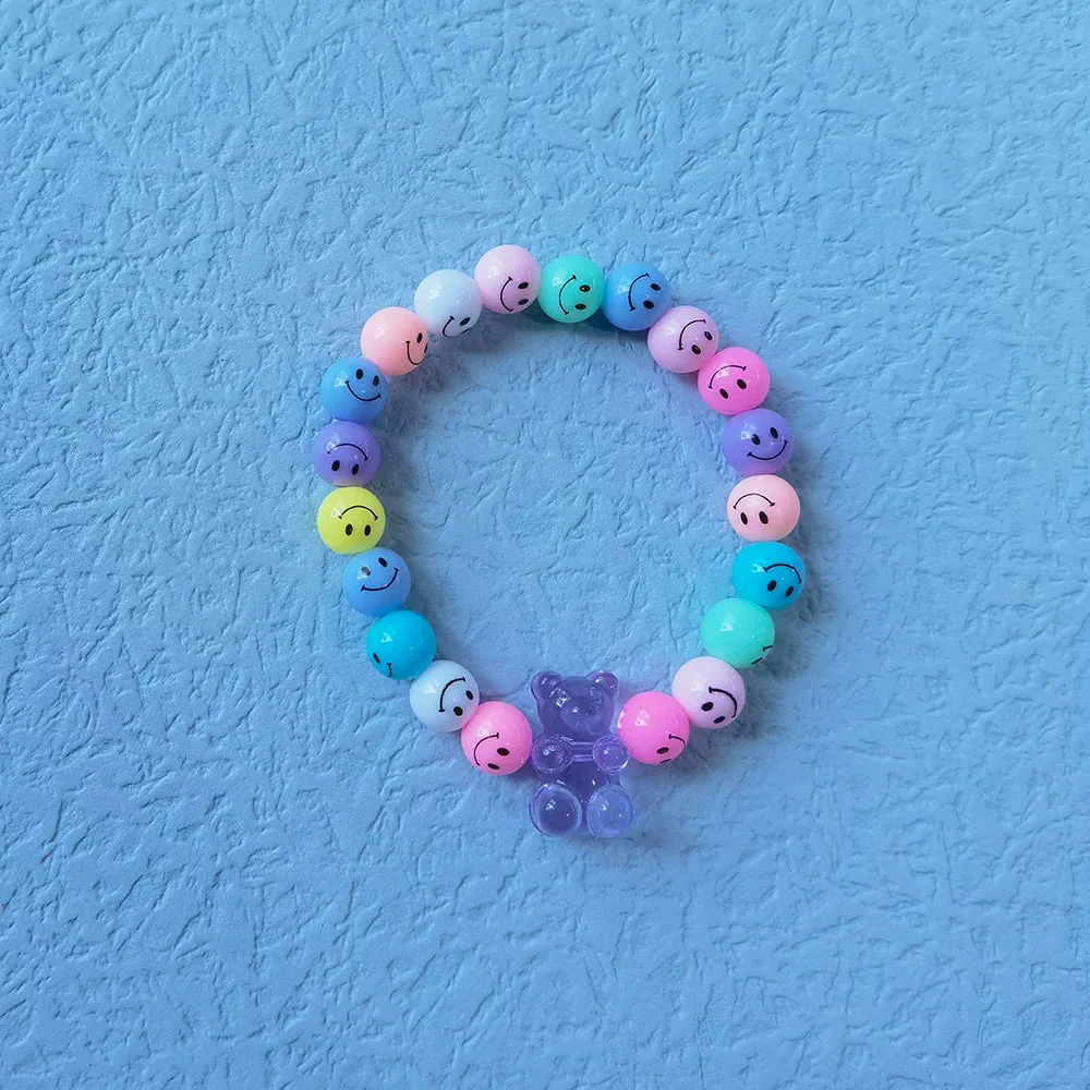 ZX Handmade Similey Face Beads Chain Charm Bracelet for Women Girls INS Cute Transparent Bear Bracelet Adjustable Chain Bracelet