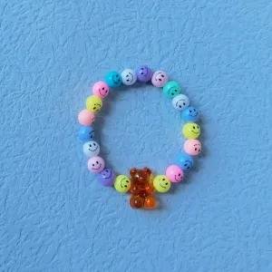 ZX Handmade Similey Face Beads Chain Charm Bracelet for Women Girls INS Cute Transparent Bear Bracelet Adjustable Chain Bracelet